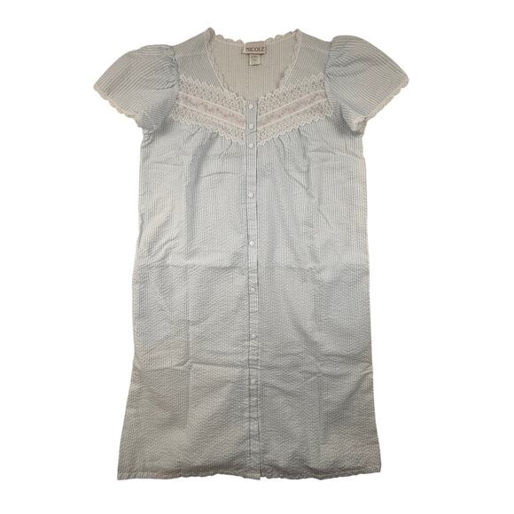 Nicole Other - Vtg Nicole Robe Gown Snap Front Womens S Blue White Seersucker Short Sleeve